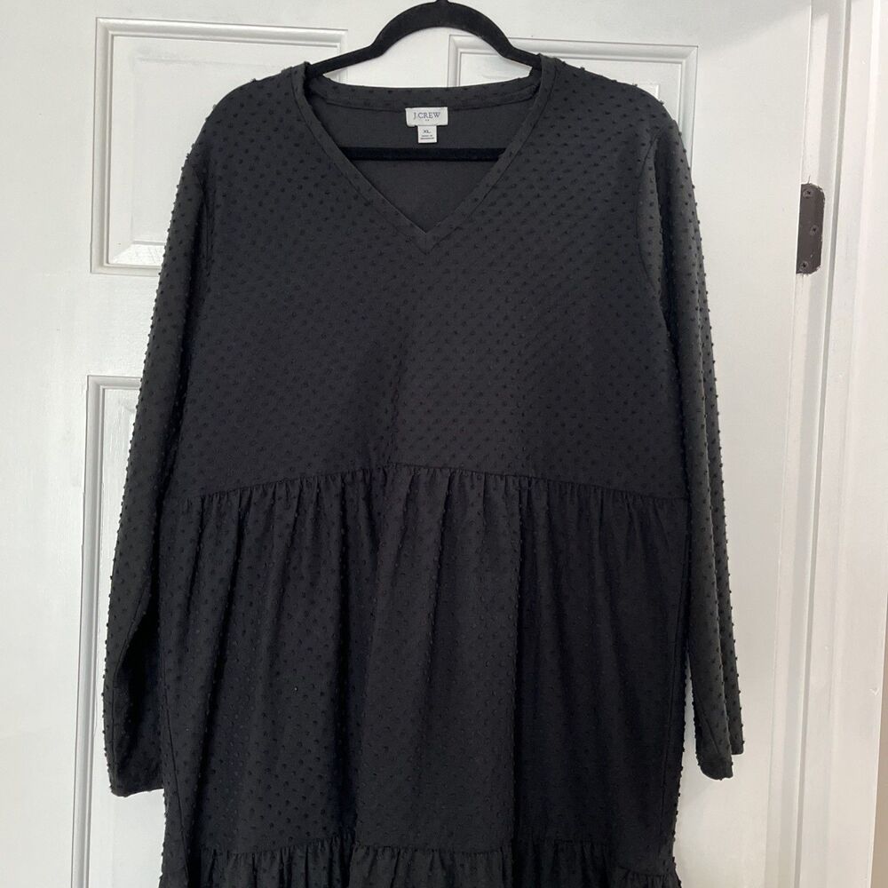 J Crew Midi Dress XL Black Tiered Swiss Dot Preppy Cottage Core Lightweight - Picture 2 of 8